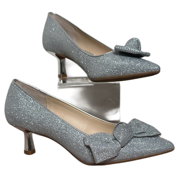 Alex Marie Sparkling Silver Bow Heels - Picture 1 of 8